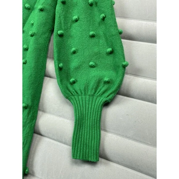 Lilly Pulitzer Women Small Sweater Kippa Dress Green Knit Pom Pom Puff Sleeve - Picture 3 of 7